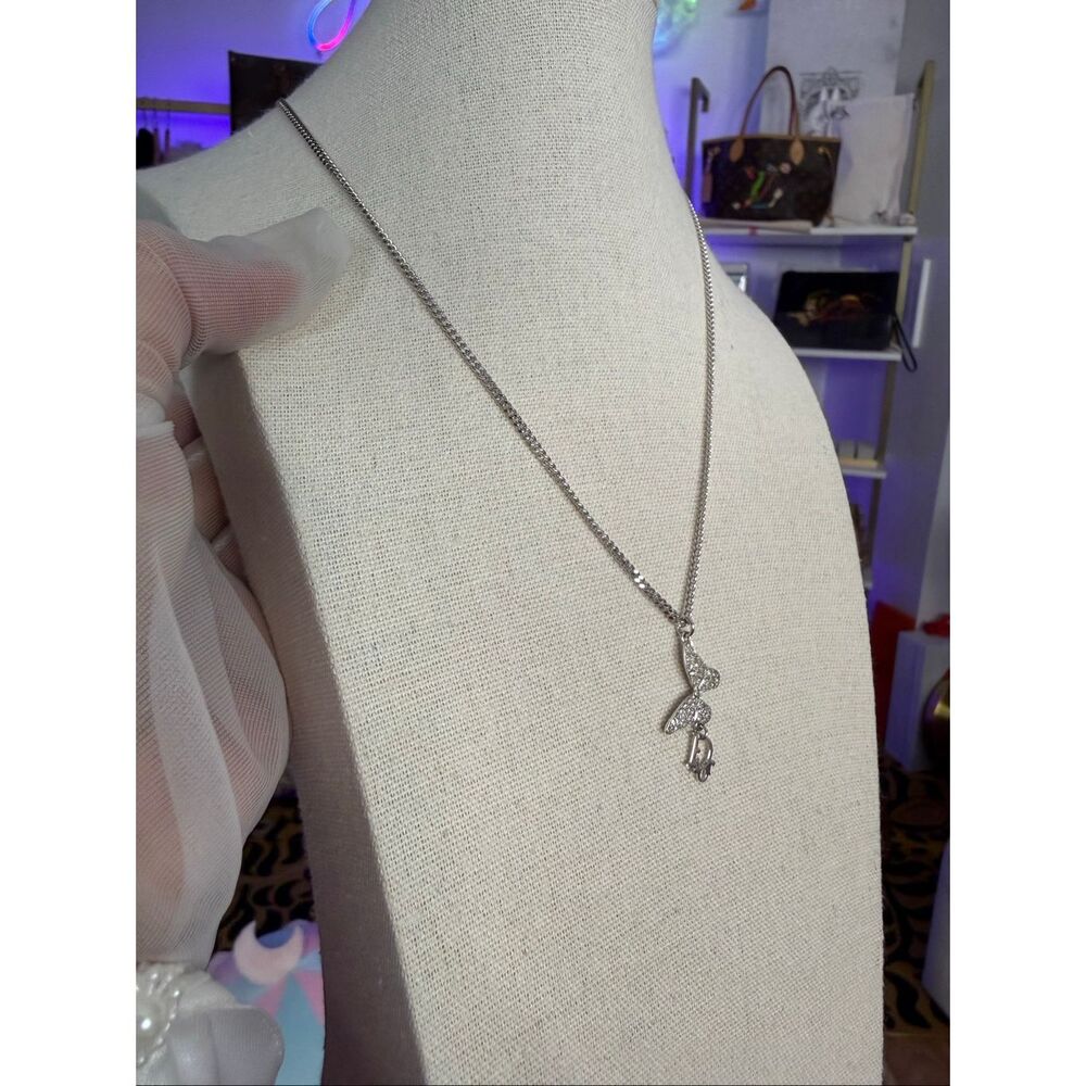 Vintage Christian Dior Silver Tone Butterfly Dior Logo Necklace